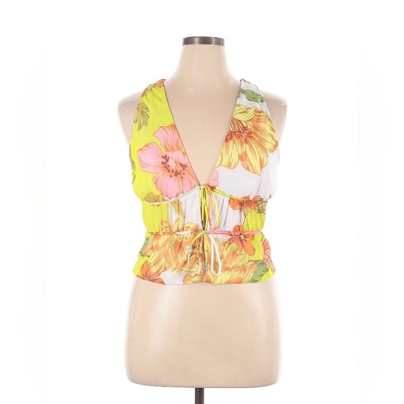 AFRM REVOLVE Size XL Floral Halter Top with bows Hawaiian flowers Boho - Picture 1 of 4
